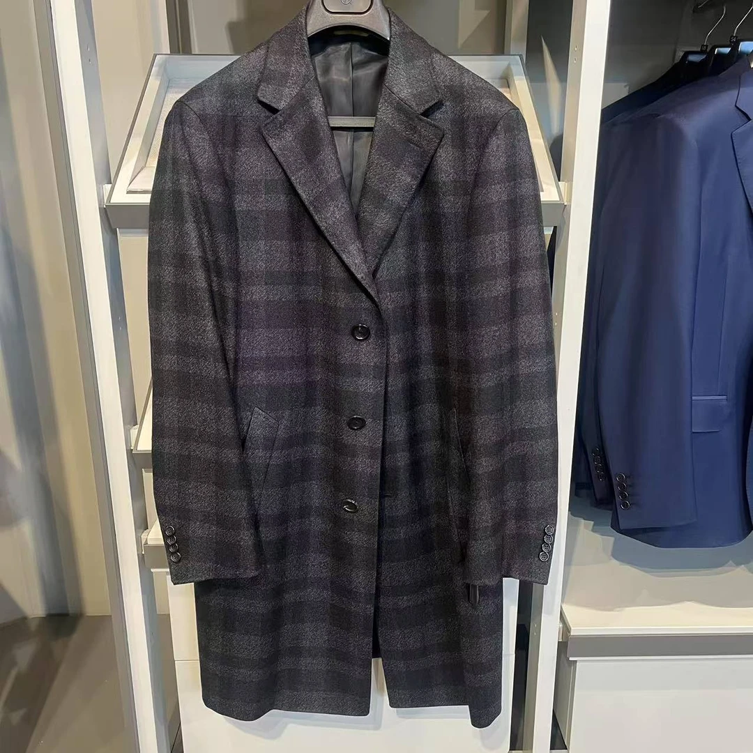 代C a n a l i 100%羊羊休闲轻商务男士格纹风衣