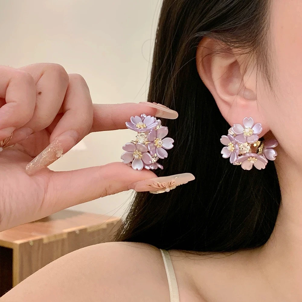 铜合金耳饰 A004 在逃公主风粉紫色花篮精致甜美优雅时尚气质耳钉