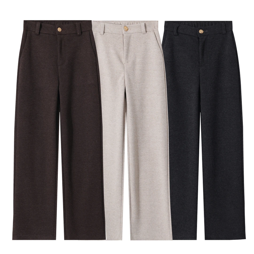 醋酸羊毛裤保暖显瘦休闲西装直筒裤女裤加厚大码小个子九分靴裤