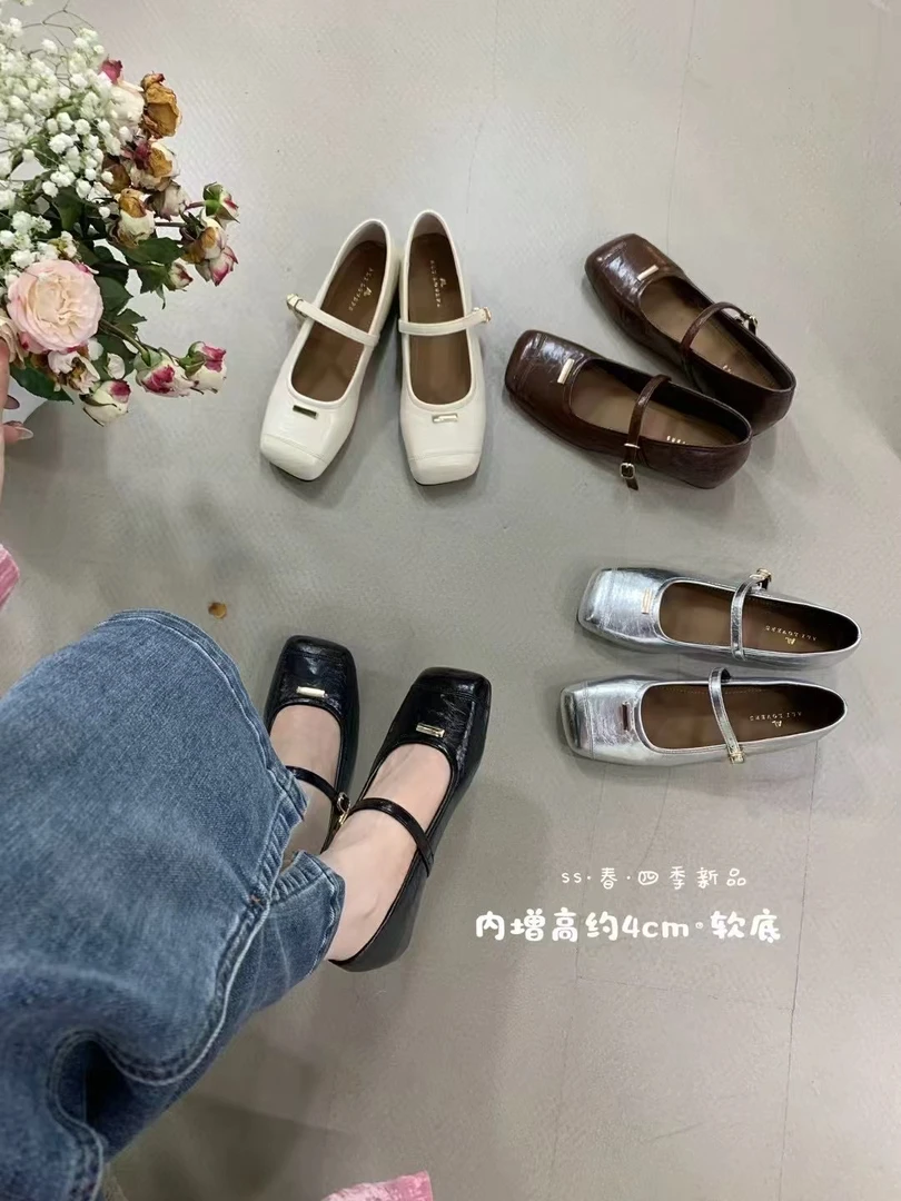 Q H456-6 法式复古方头玛丽珍鞋女2025年新款一字带内增高晚晚风