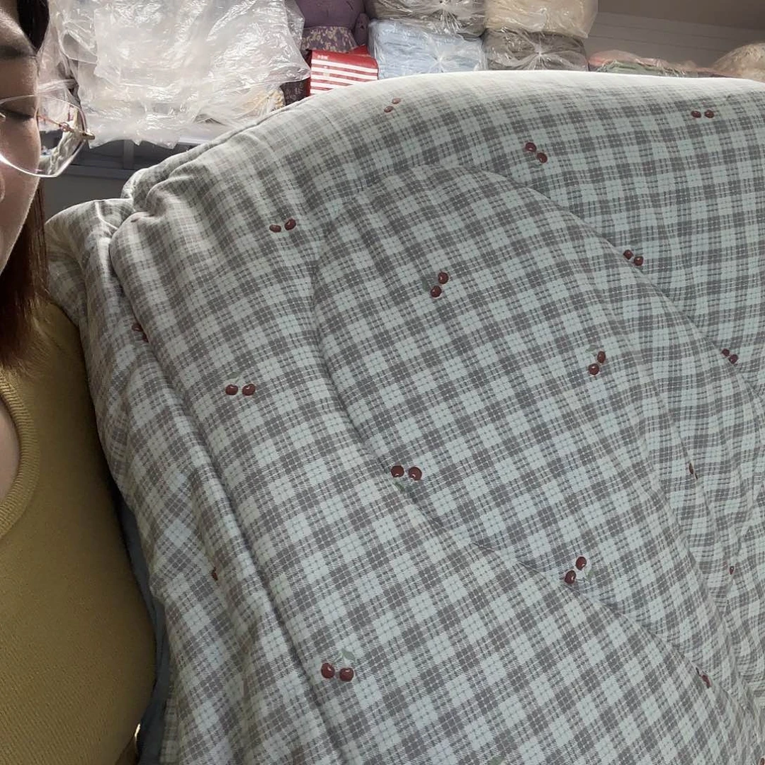 棉单人灰色格子豆豆被