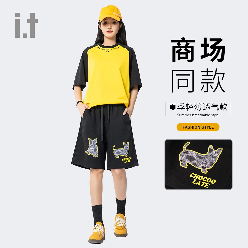 I.T旗下CHOCOOLATE夏天休闲短裤男2025潮款时尚黑色直筒女5五分裤