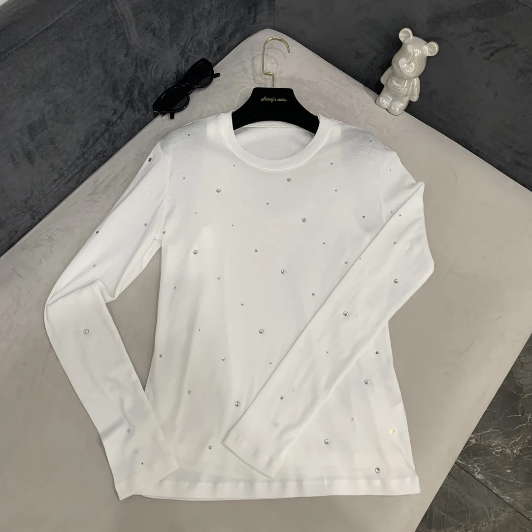 weilai-亮钻钉铆背心长袖修身上衣两件套-25783