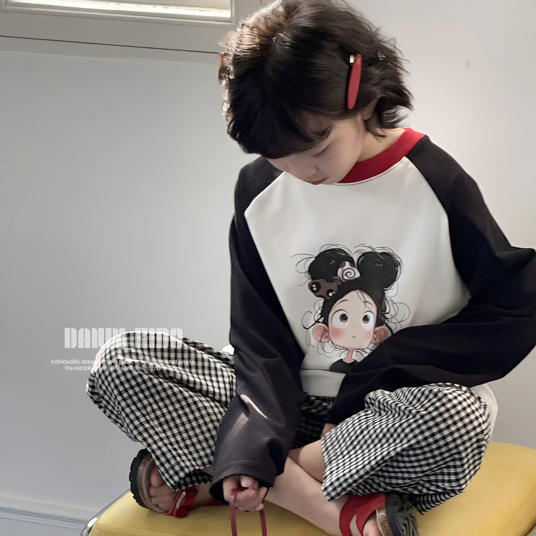 【嗒囜】女童春季新款宽松卡通印花长袖T恤韩版百搭圆领上衣童装t恤