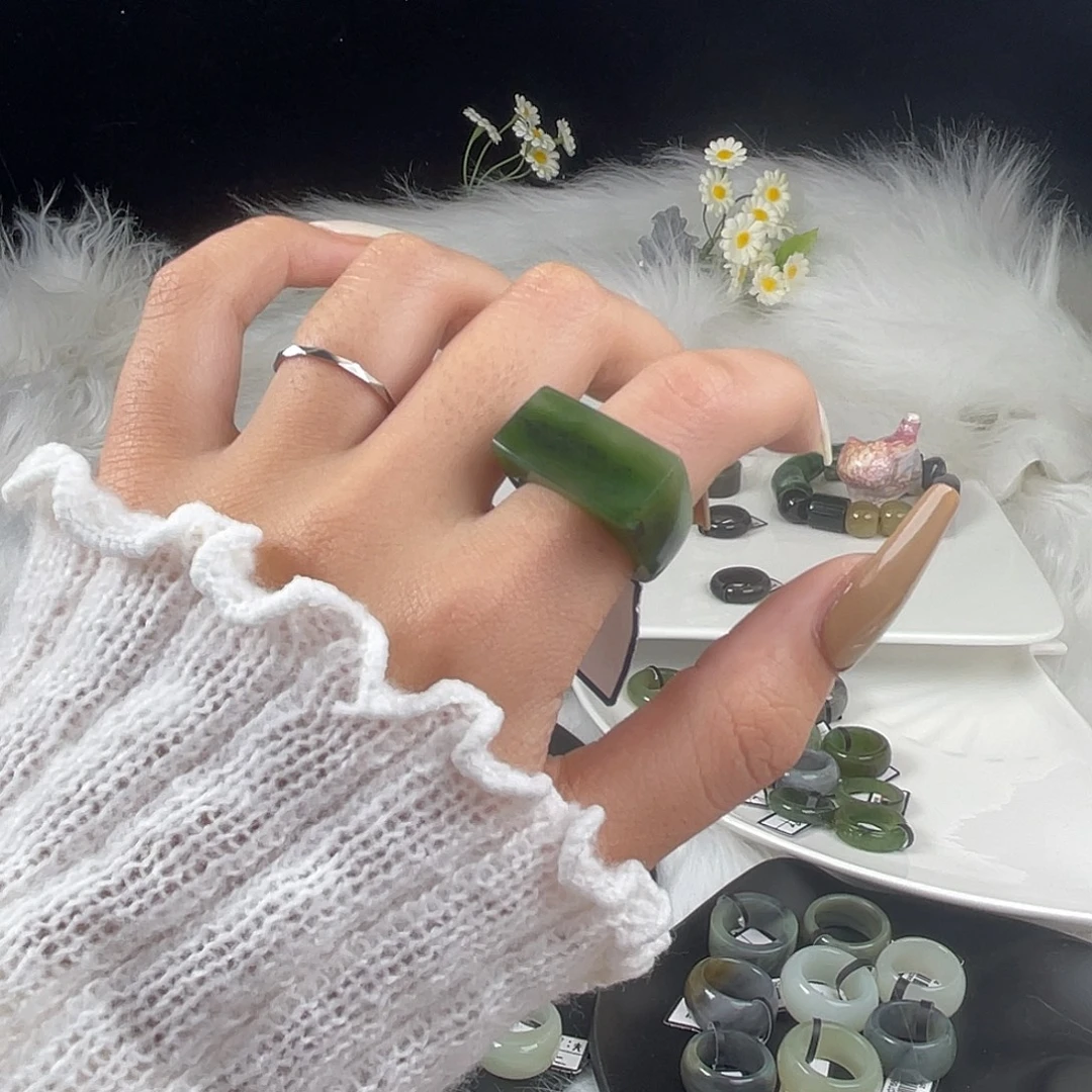 和田玉未镶嵌戒指U38碧玉马鞍18.2mm