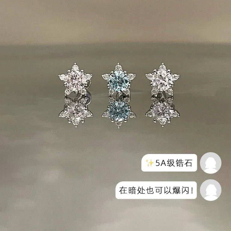 钛钢锆石耳饰 钛钢锆石耳饰钛钢耳饰爆闪锆石星星钛钢耳钉耳蜗钉