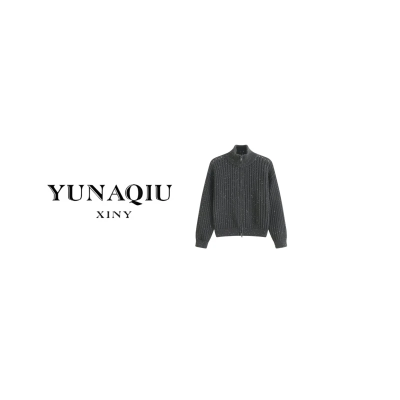 YUNAQIU-长袖高领毛针织衫翻领蓬松羊针织衫-9641