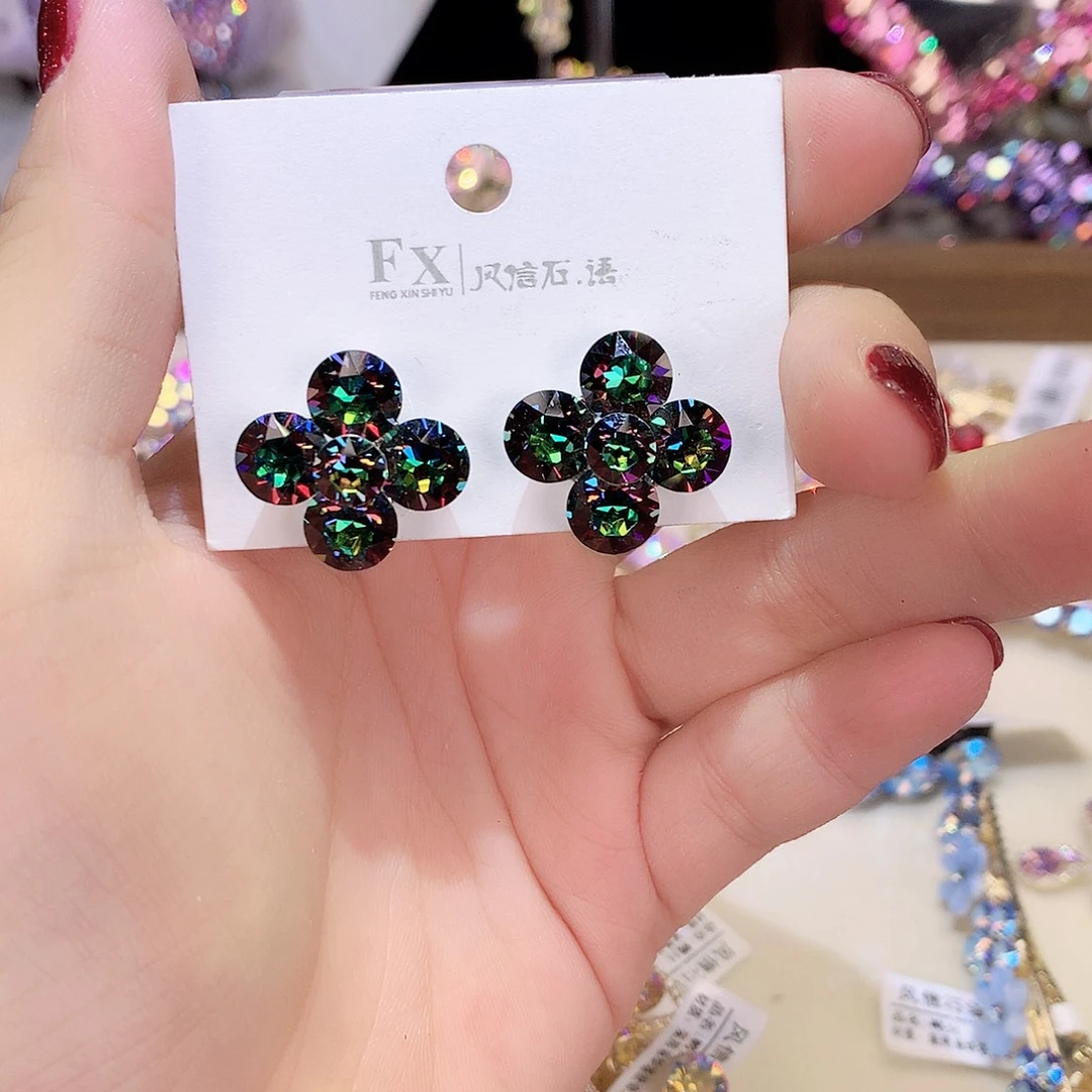 纯铜琉璃合金耳钉四叶草