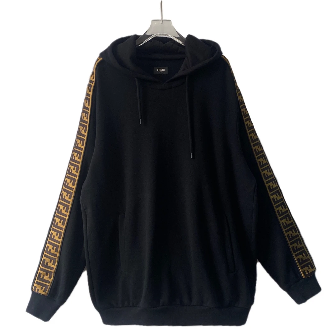 99新 FENDI/芬迪 001595 Fendi 芬迪 黑色双F串标棉质帽衫 54码