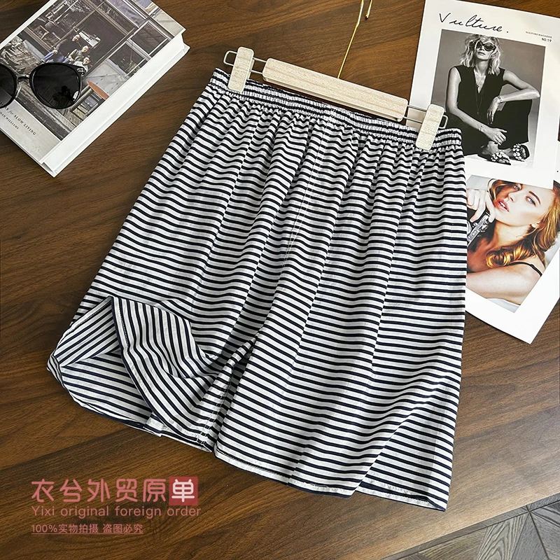 （蓝色条纹家居裤）夏季慵懒风宽松撞色舒适薄款五分裤短裤G