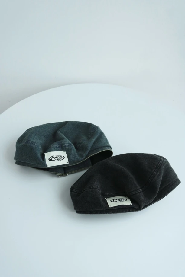 牛仔贝雷帽 大版型！方圆脸本命帽子复古日系贴布帽  巨显脸小