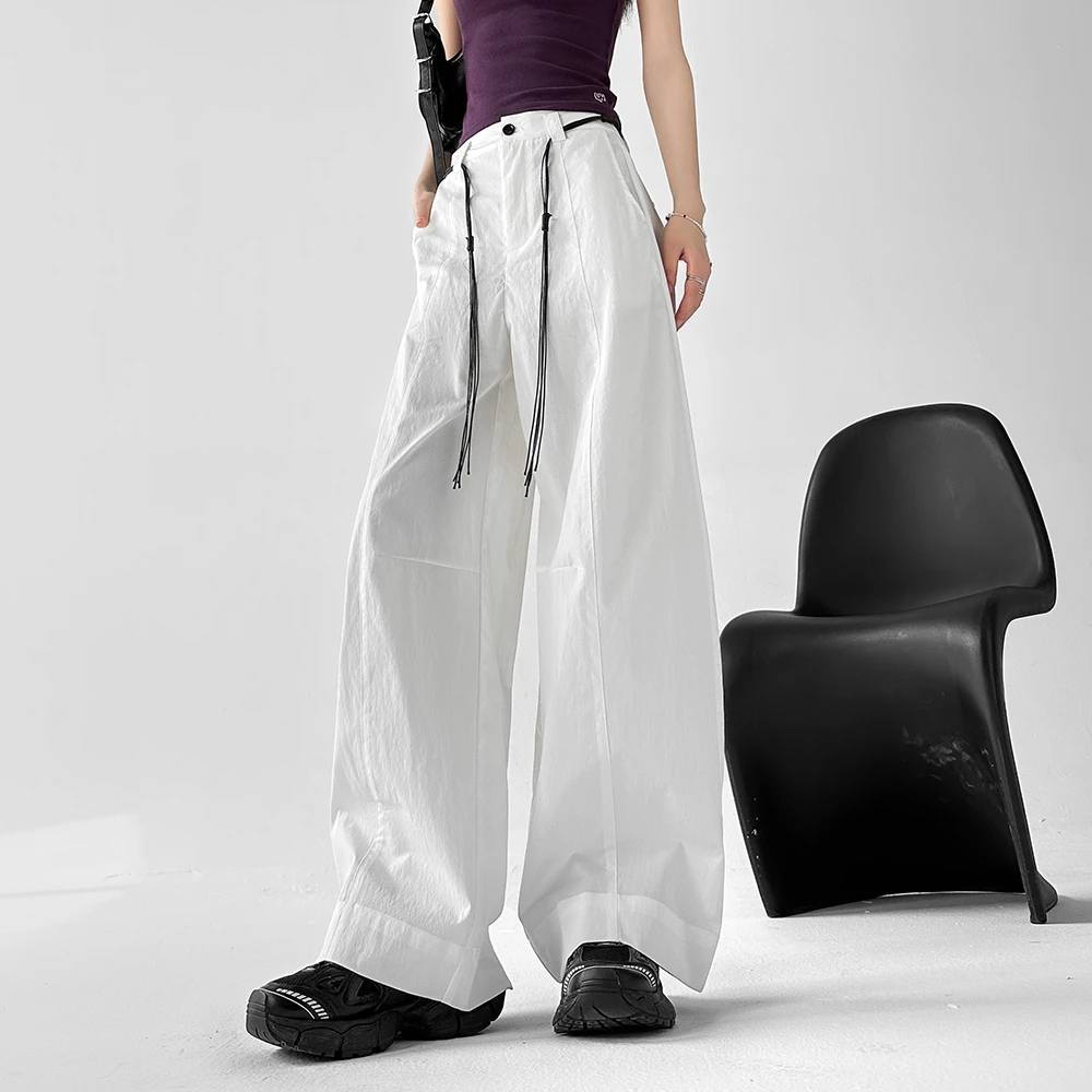 动感少女韩系ins度假风休闲裤夏季薄款宽松垂感拖地百搭阔腿裤女