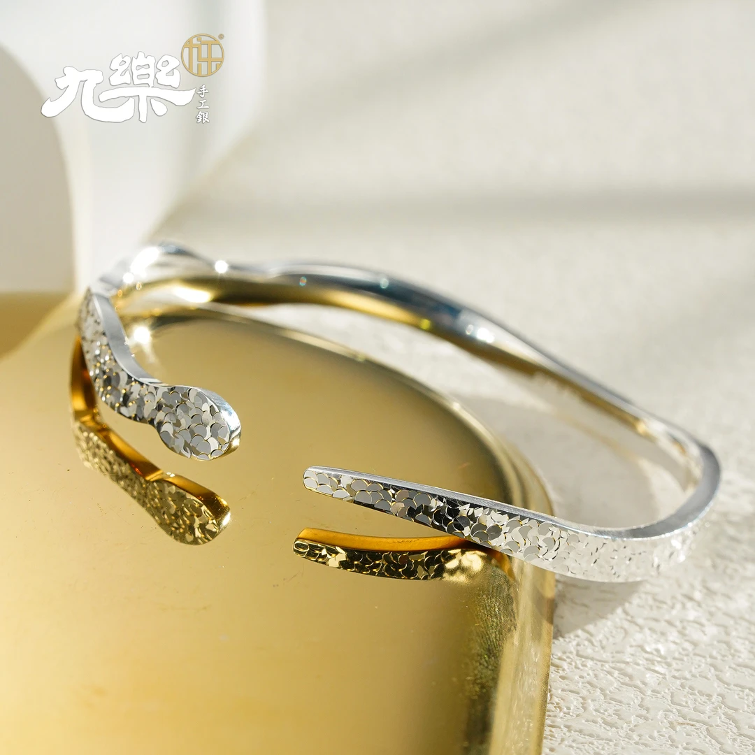 九乐 足银手镯 银色碎冰冰手工情侣蛇形手镯时尚镯子