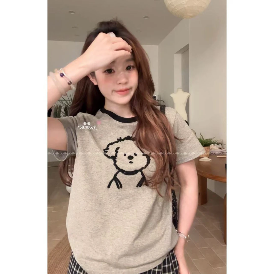 【mooi】'发呆小狗'春夏新款韩版ins风小众设计感T恤