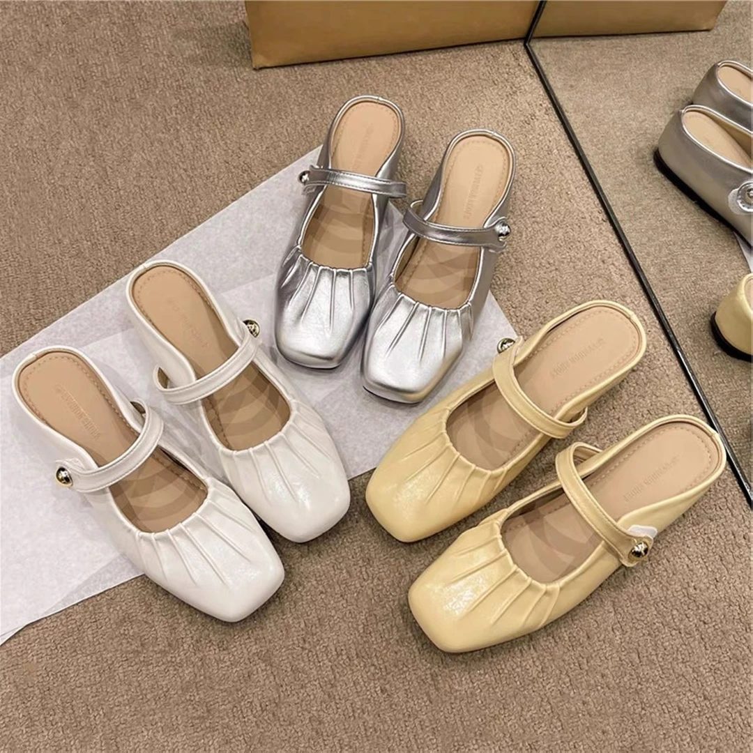 新中式包头半拖鞋女网红超火仙女风方头2025新款平底S