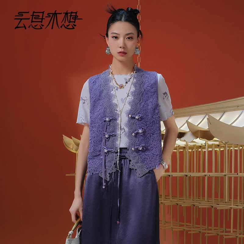 Ysimo-X云思木想 千诗玉华 手工盘扣蕾丝棉线绣花马甲13178