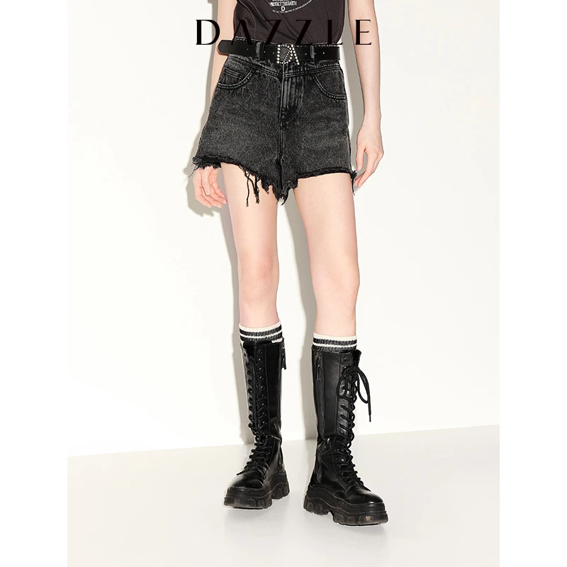 DAZZLE地素夏装做旧毛边设计感牛仔短裤女2E2R