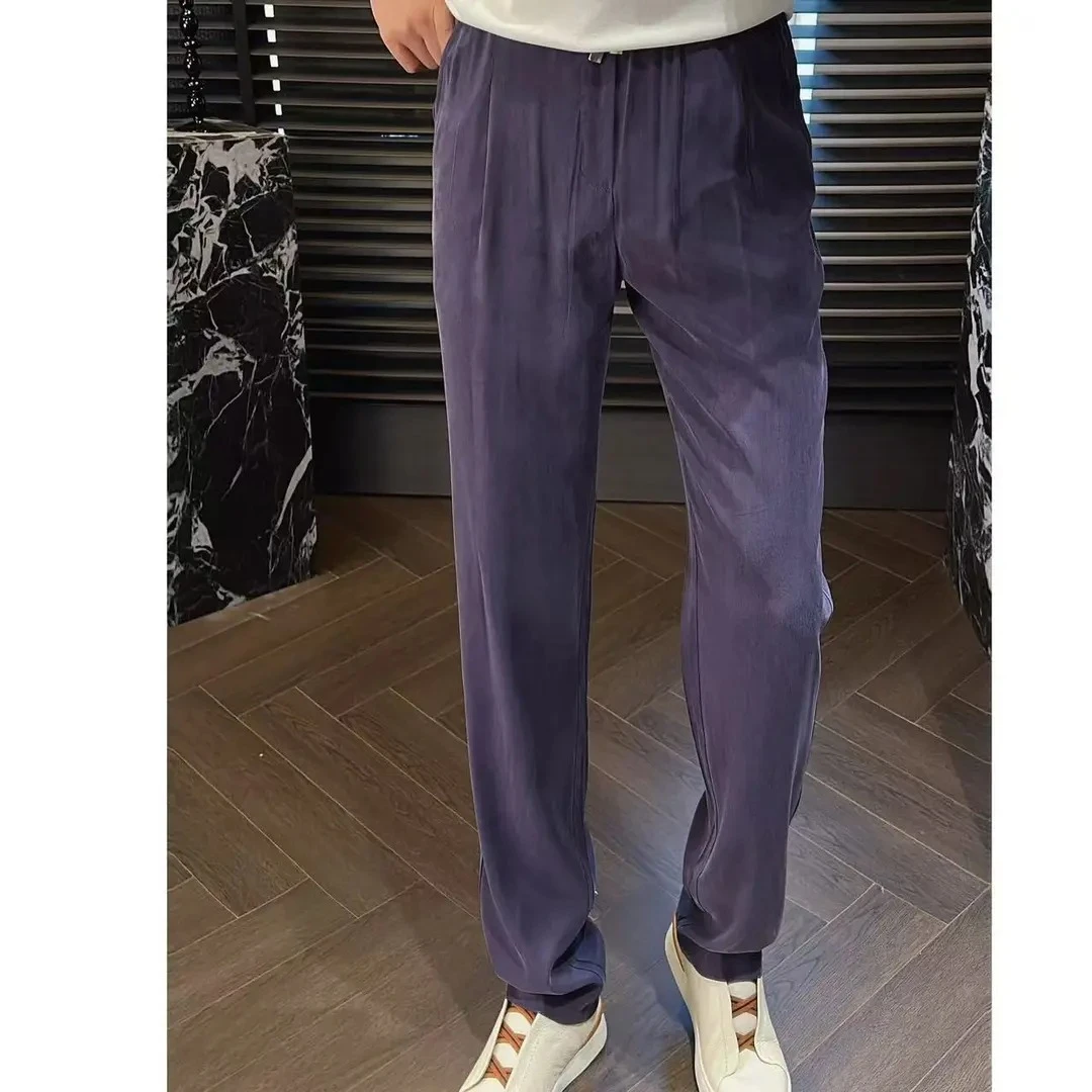 高品质铜氨丝休闲裤男夏季薄款丝滑霜感面膜裤时尚百搭修身直筒裤