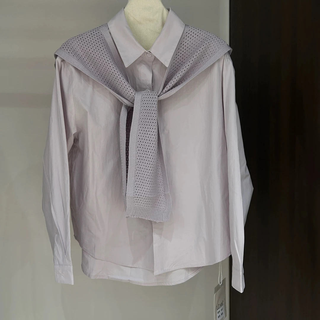 2025春新款韩系小清新净色宽松休闲慵懒简约配披肩衬衫