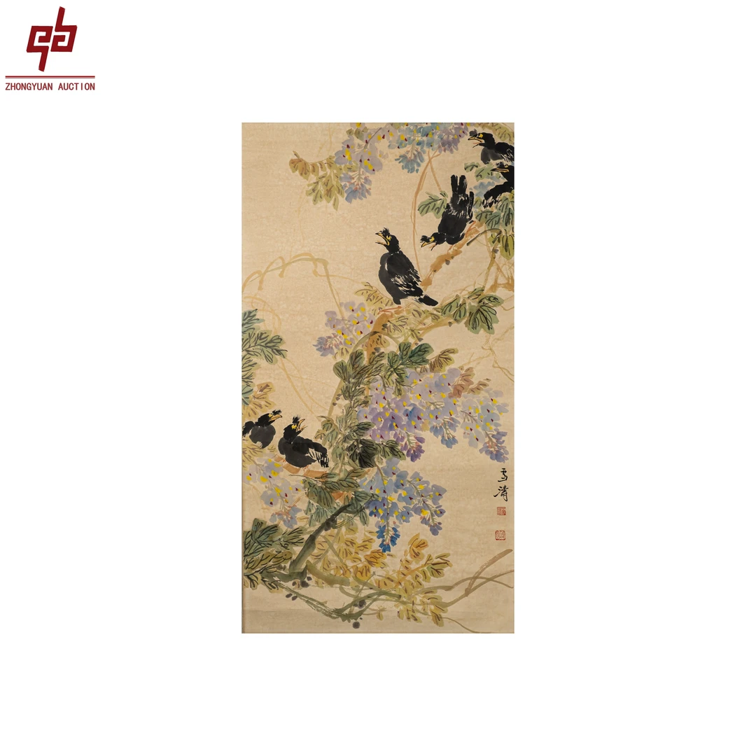 lot293 雪涛老款 花鸟 48cm*84cm 纸本镜片3.6平尺