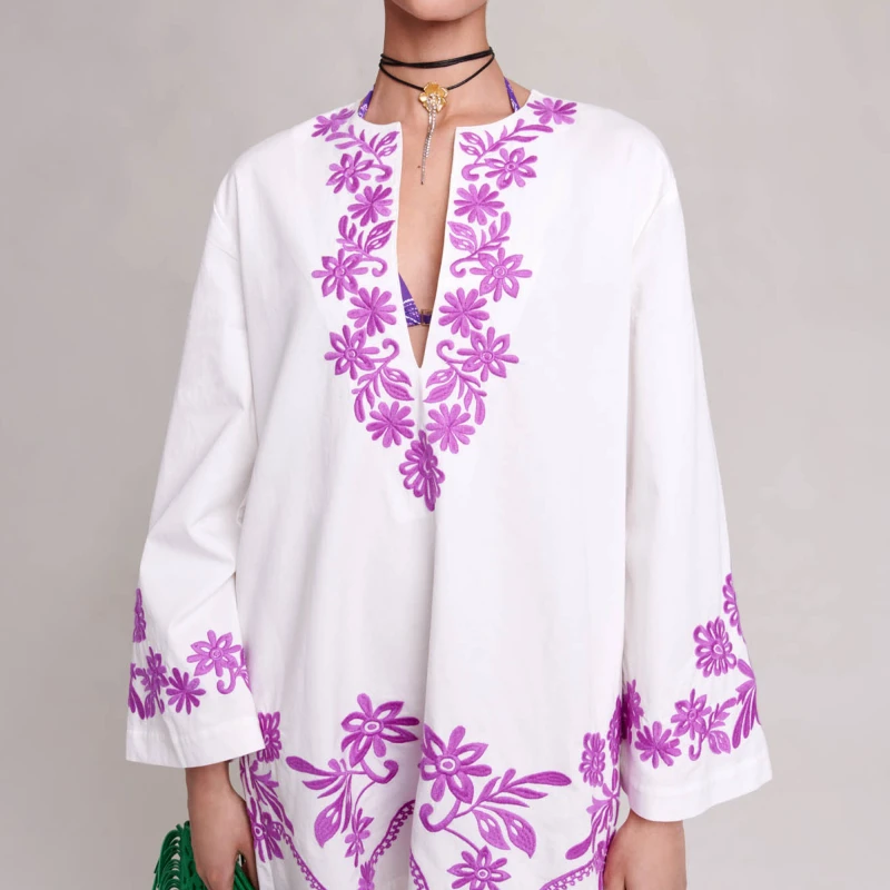 Maje春秋女装气质民族风刺绣长袖连衣裙短裙MFPRO03009