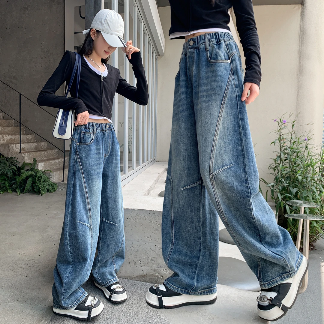 女童牛仔裤春秋装2025新款儿童直筒弯刀裤女孩大童秋季裤子初中生