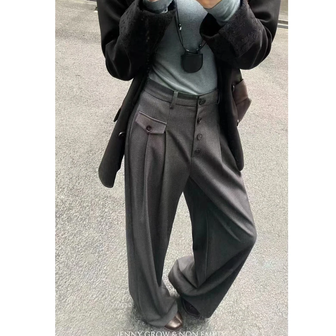 KIKI严选：76099-YER家欧洲站南油秋季新款四粒扣高腰休闲西裤