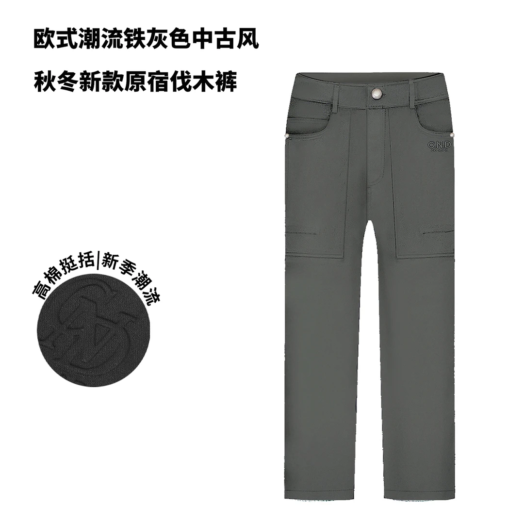CND卡纳狄尔男装25秋冬欧货轻奢高棉刺绣直筒休闲裤男微阔中古风