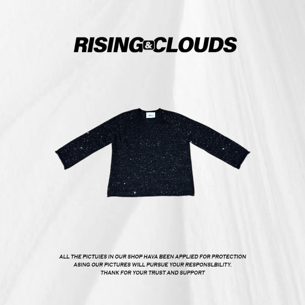 RISING&CLOUDS【莎莎】秋冬时尚百搭羊毛保暖V领亮片毛衣110162