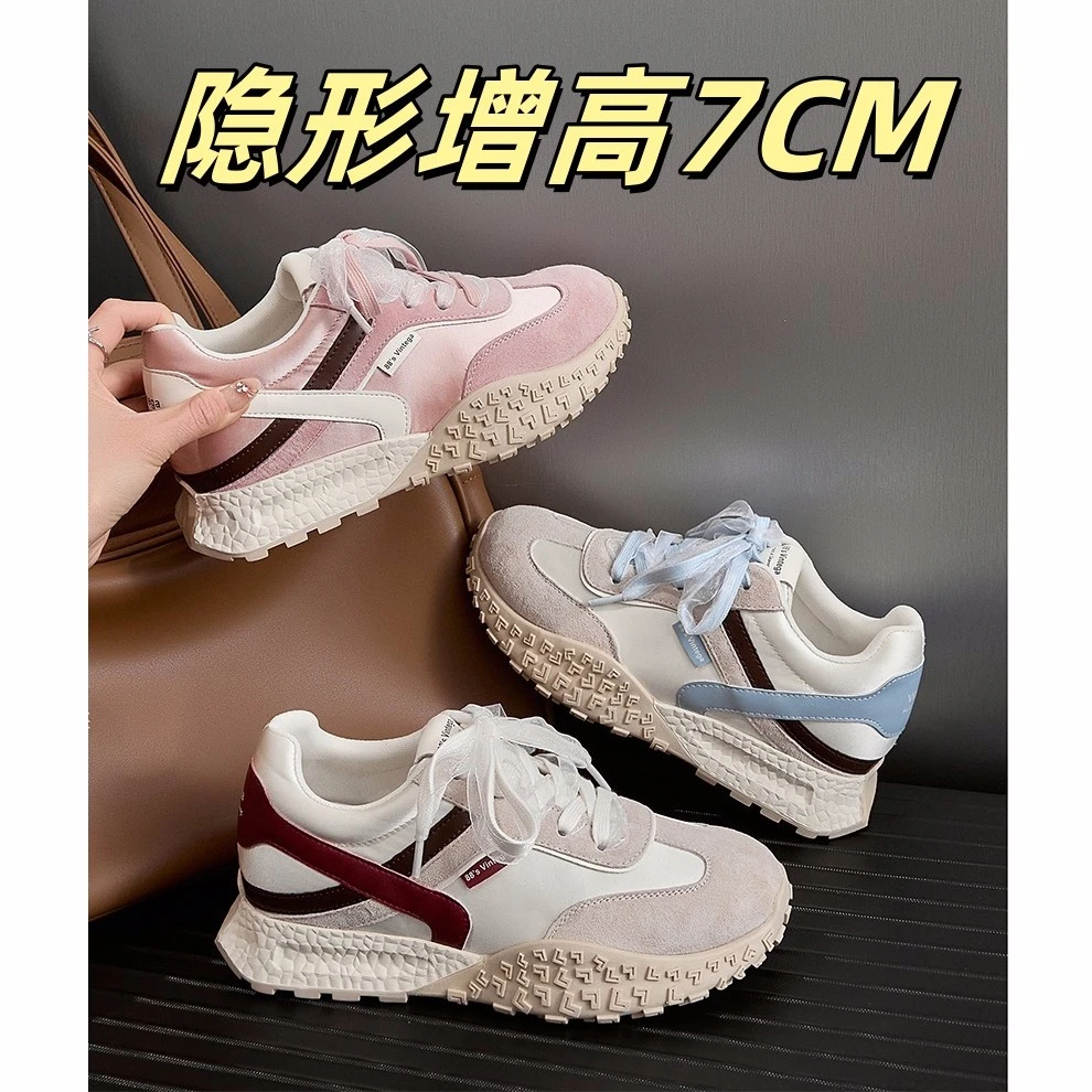 隐形内增高厚底老爹鞋2025夏季新款透气网面软底跑步运动鞋