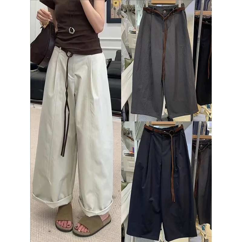 2025早秋新款设计感显瘦宽松阔腿裤女梨形身材高腰九分遮肉休闲裤