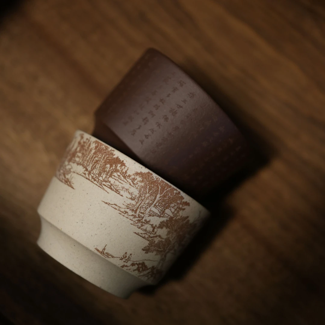 观一好物 | 三两茶叙·手制白段泥墨渟杯心经杯130ml一对主人杯