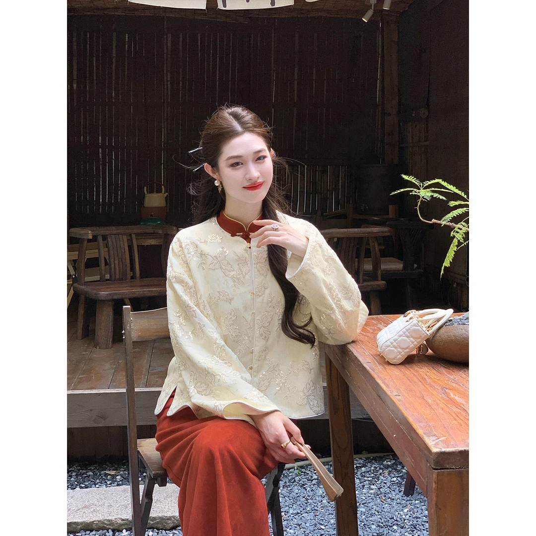 凌茜恣禾【雪白凝】国风新中式米白提花温婉优雅大气宽松百搭外套