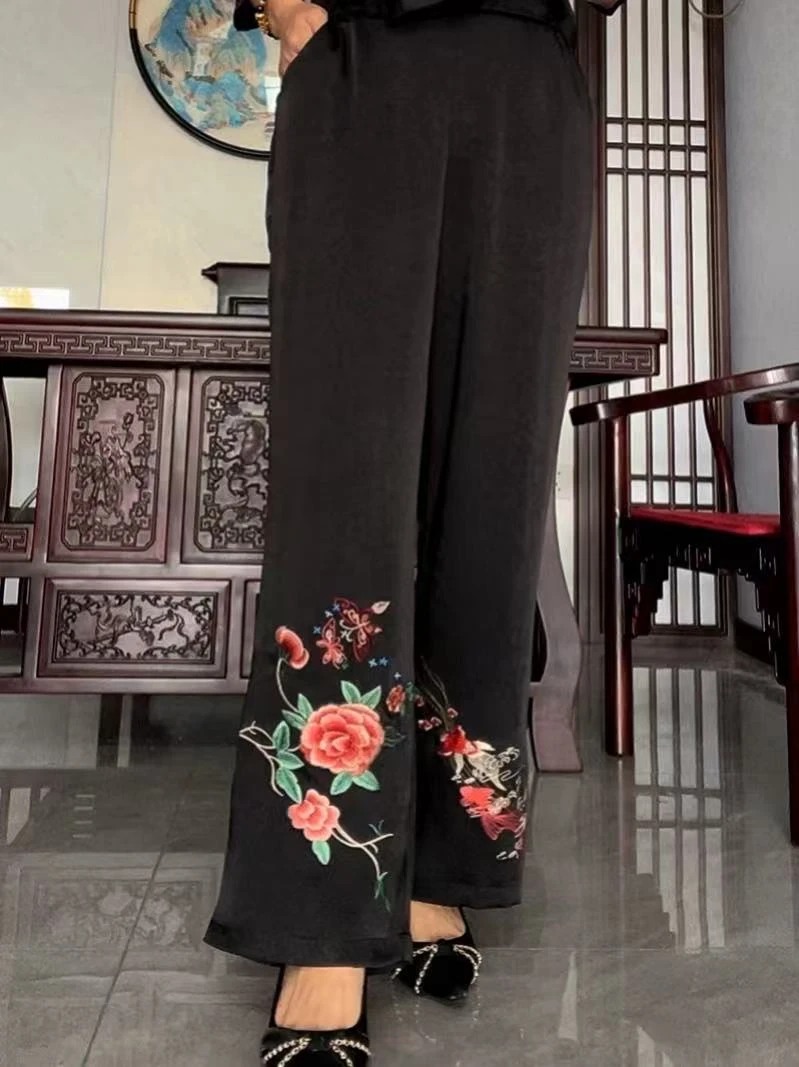 新中式刺绣直筒裤6119