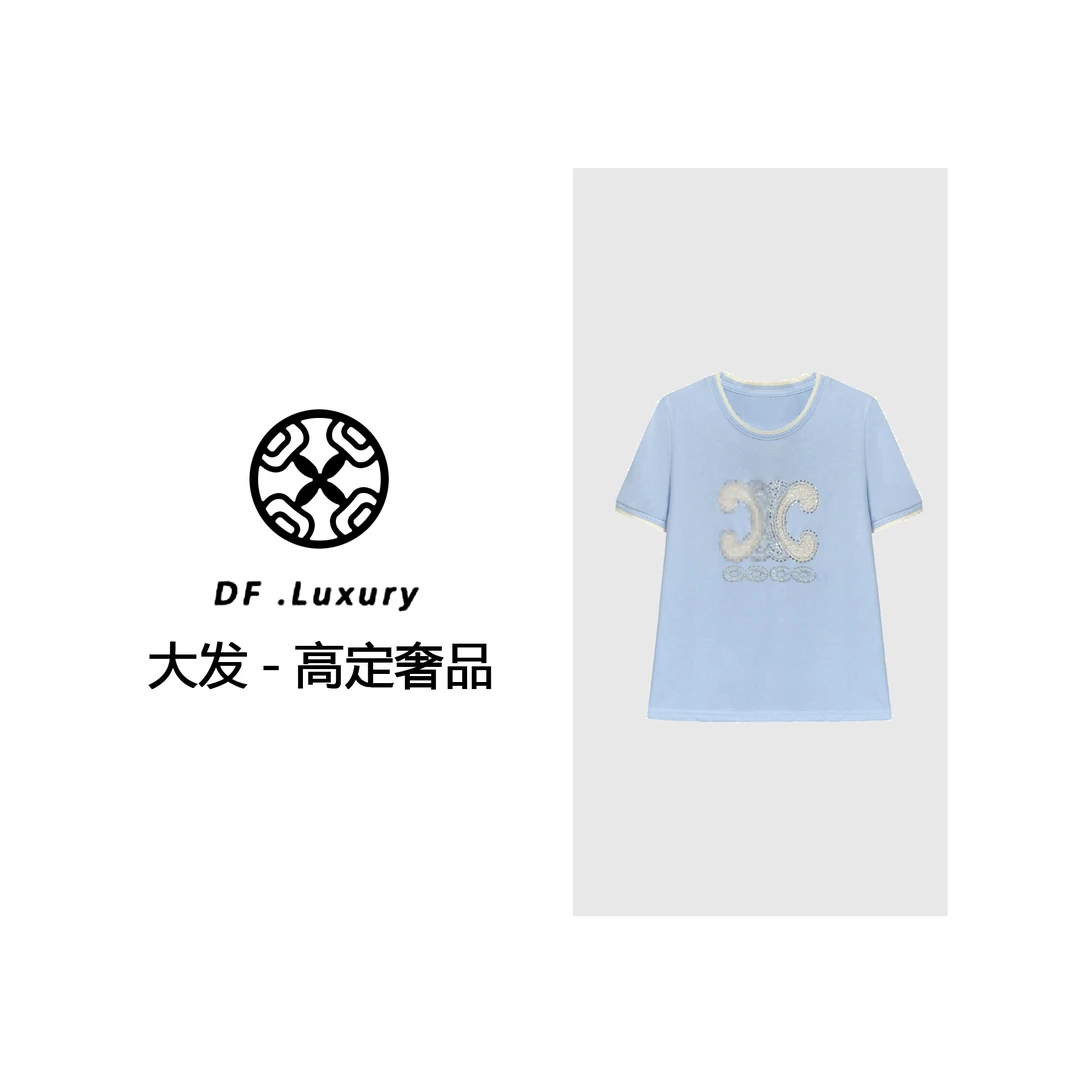 【大发奢品】68082#重工拼接烫钻T恤2025百搭个性潮流上衣