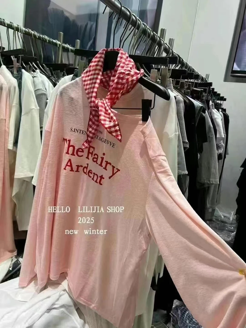 韩国东大门夏季新款印花字母配丝巾斜肩薄款防晒罩衫长袖上衣9296