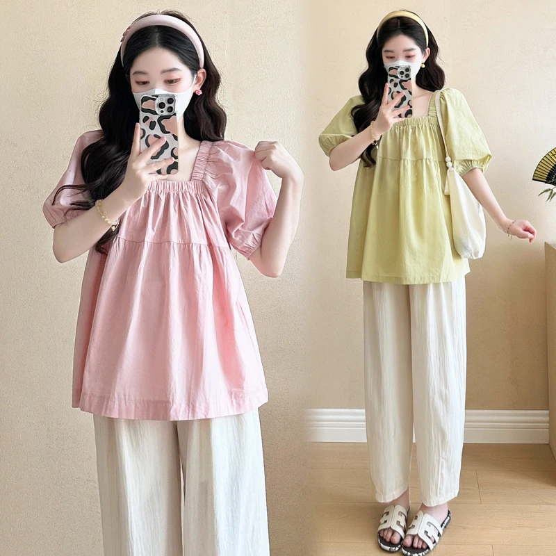 小个子孕妇夏装t恤洋气夏天短袖上衣夏季外出时尚款孕期不勒肚子