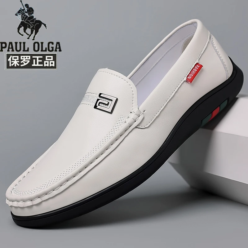 保罗精选软皮软底男士豆豆鞋2025新款春季男鞋懒适配舒适休闲皮鞋