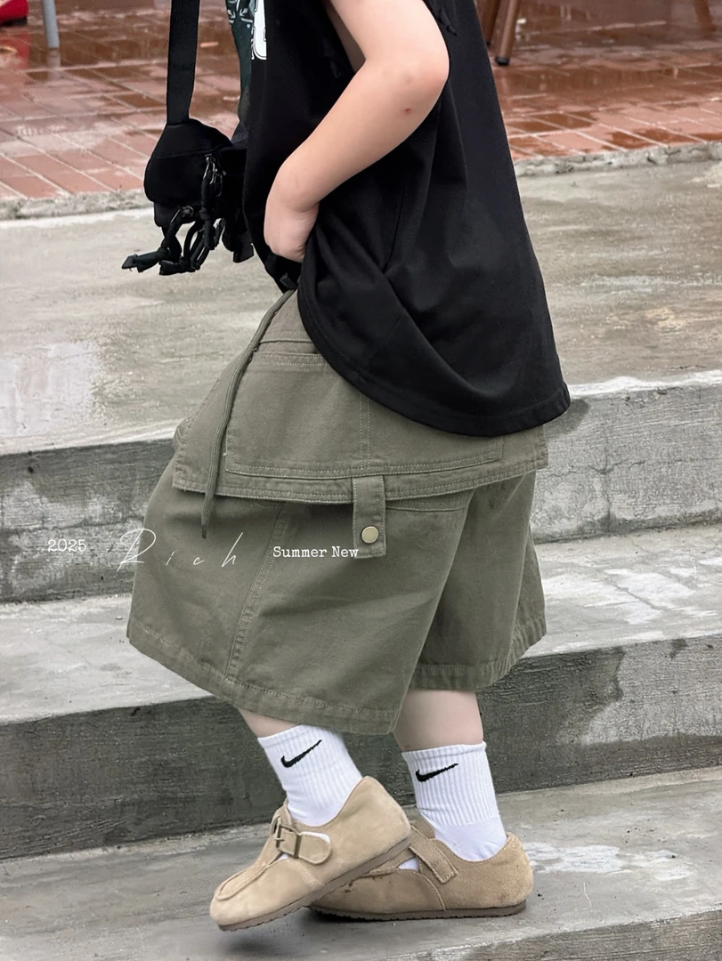 卤蛋童装【特定腰封】军绿色工装裤男女童25085