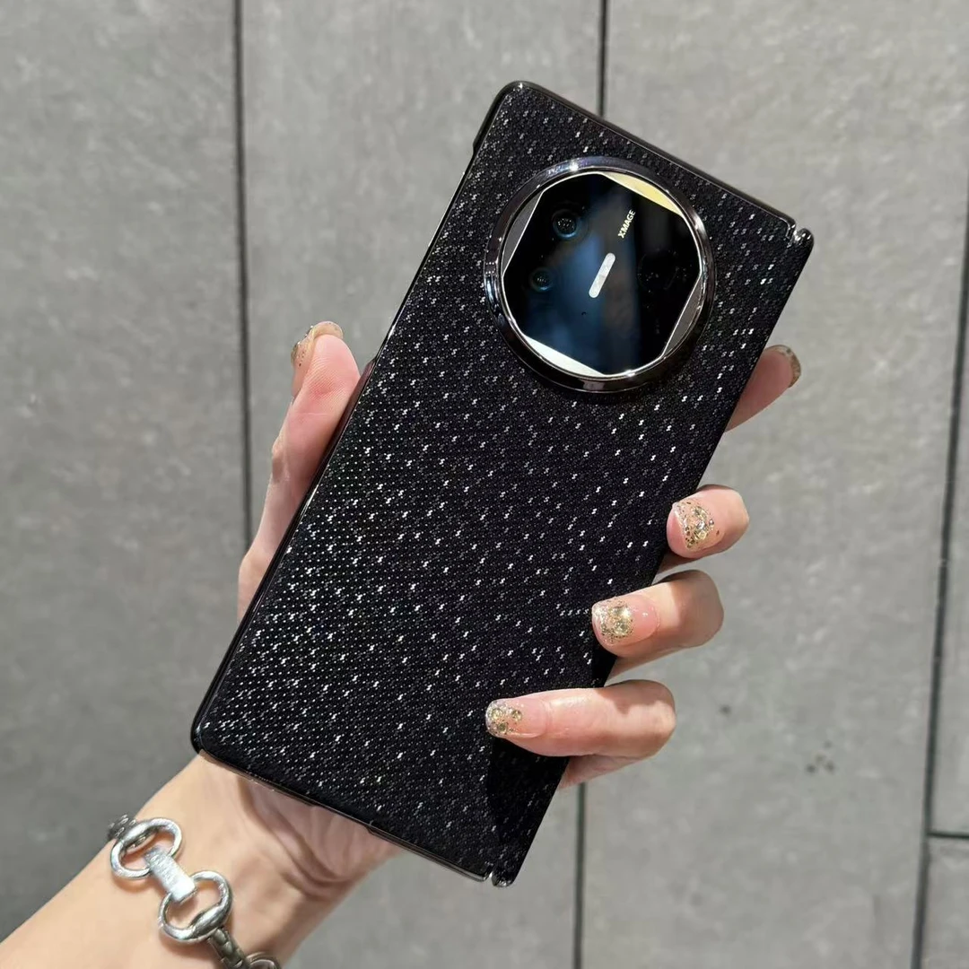 适用于华为MateX5折叠屏手机壳x6中轴保护套黑色斜纹亮闪皮质磁吸