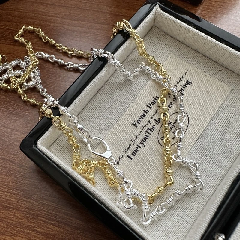 坠链均925银 韩版重工扭结手工款打结项链韩系时髦小众个性锁骨链