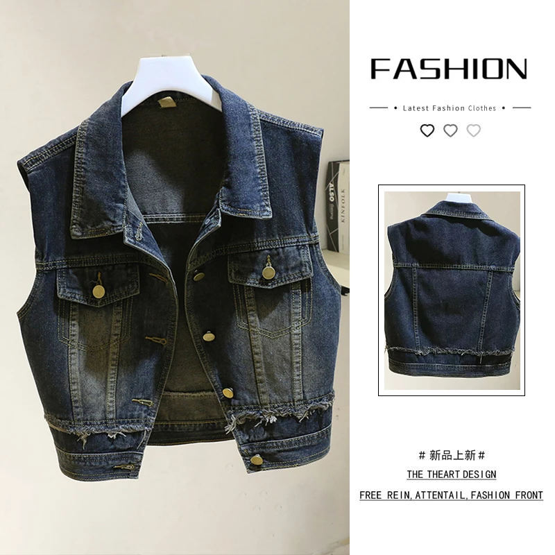 复古2025设计短款牛仔马甲宽松春秋新款无袖坎肩背心外套上衣女款