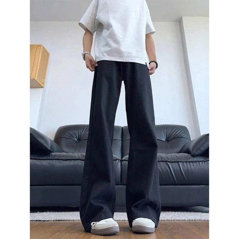 cleanfit黑色弯刀牛仔裤男夏季美式高街修身显瘦裤子直筒微喇长裤