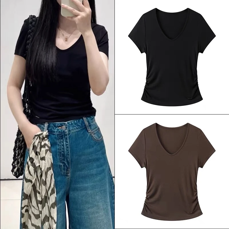 2169原单商场同款夏季新款时尚宽松休闲圆领V领短袖