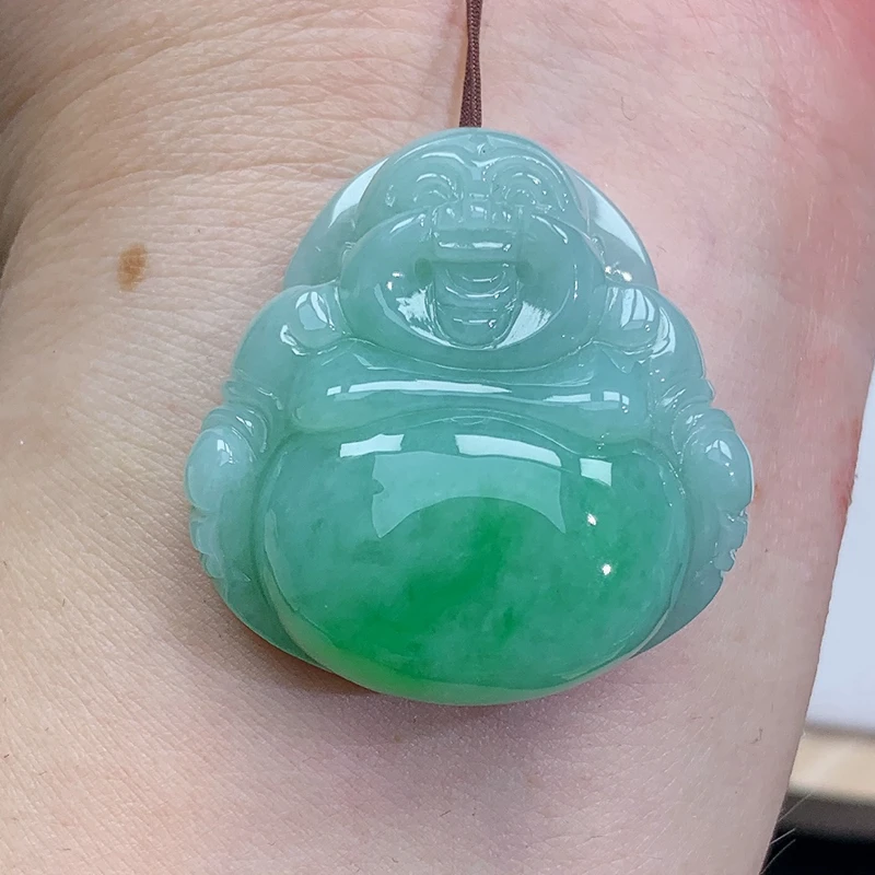 精雕 飘阳绿 佛公 吊坠 挂坠 24.14g 有纹 缅甸天然A货翡翠玉石