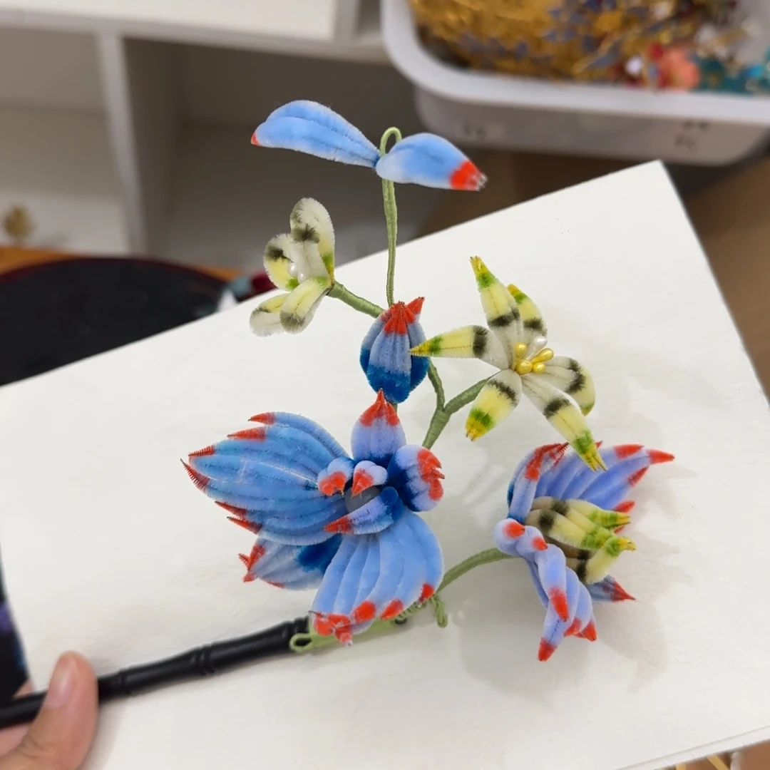 仿珍珠合金绒花现货发簪