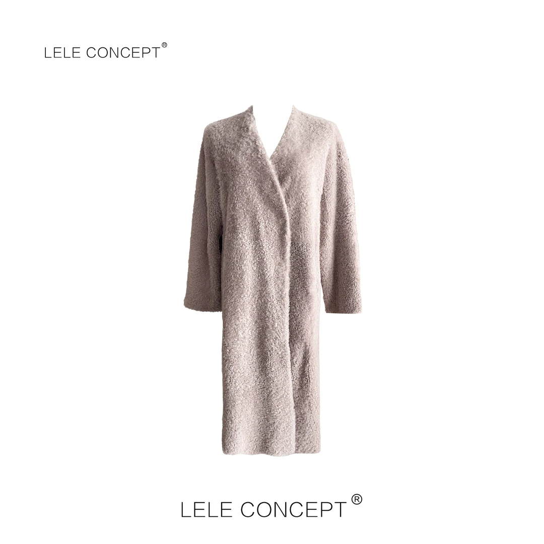 LELE CONCEPT丨轻奢质感长款无领皮毛外套FG25D0001W