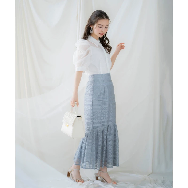 【强哥外贸】 杂志款 N 时尚休闲重工刺绣蕾丝格纹气质显瘦半身裙