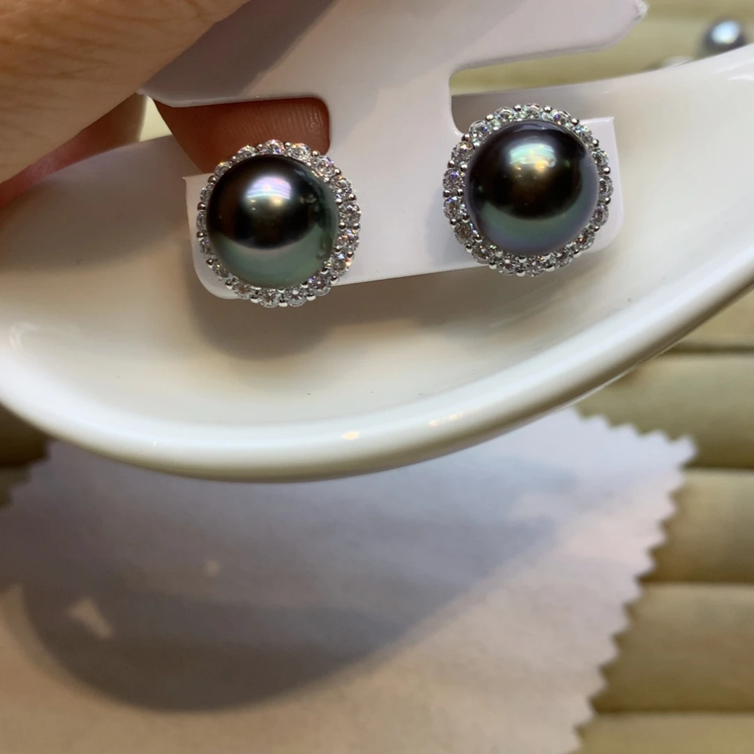 银S925镶嵌耳饰海水珍珠
