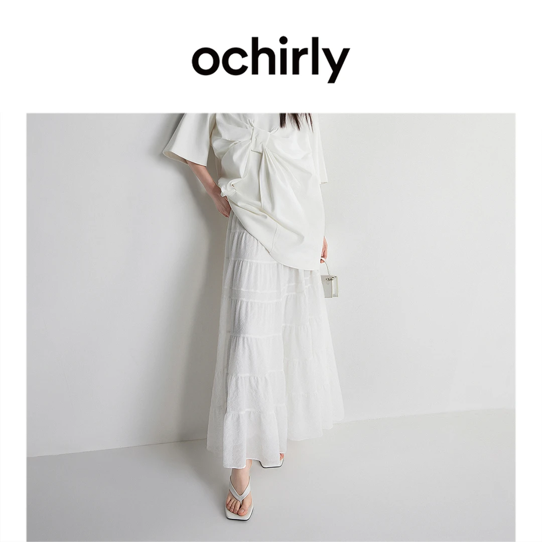 格子绉长裙 ochirly欧时力a字半身裙新款春夏气质简约复古